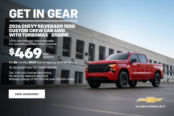 2026 Chevy Silverado 1500 Custom Crew Cab 4WD with TurboMax Engine. Ultra-low mileage lease exam...